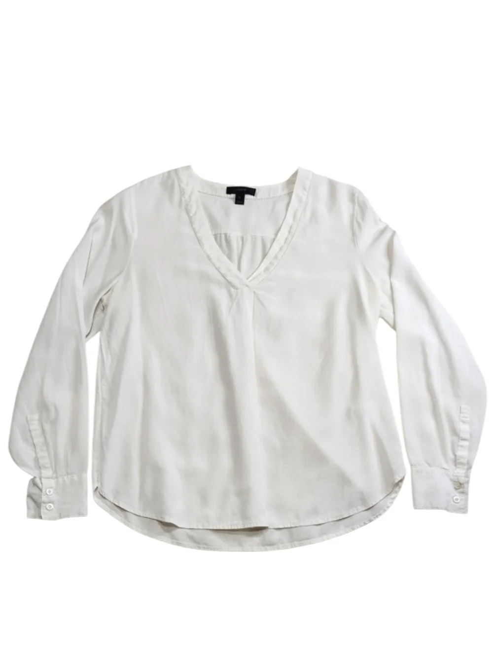 J. CREW Silk Vneck Long-sleeve Blouse Top Ivory Size 12 Business Career Workwear
